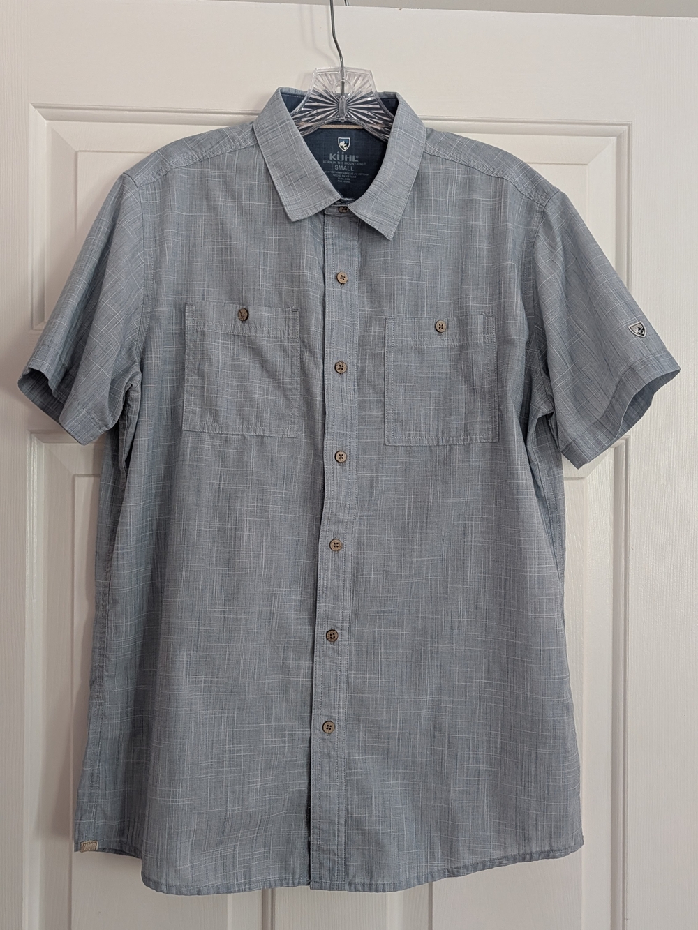 Kuhl Men's Short Sleeve Button-Down Shirt in Light Blue Plaid